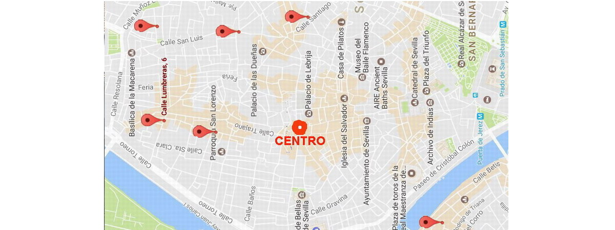 viviendas en el mapa del centro de Sevilla